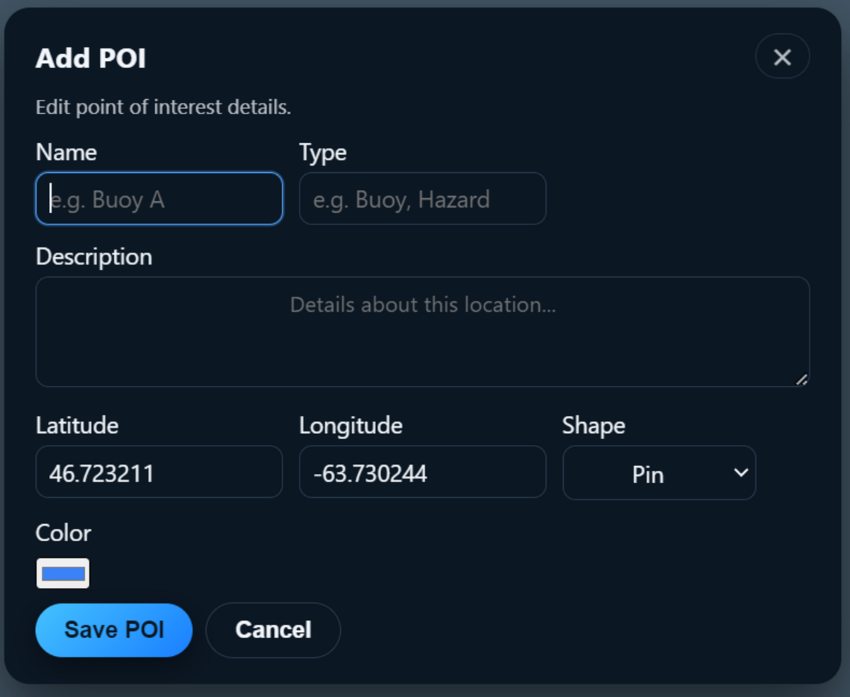 POI input dialog for marking waypoints